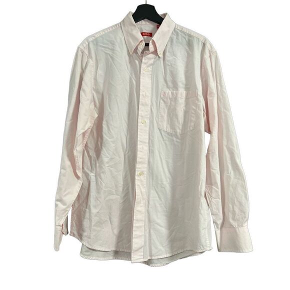 IZOD Pink Button Down Up LS Light Pink Men’s Medium Dress Work Shirt Med Soft Al - Picture 3 of 10